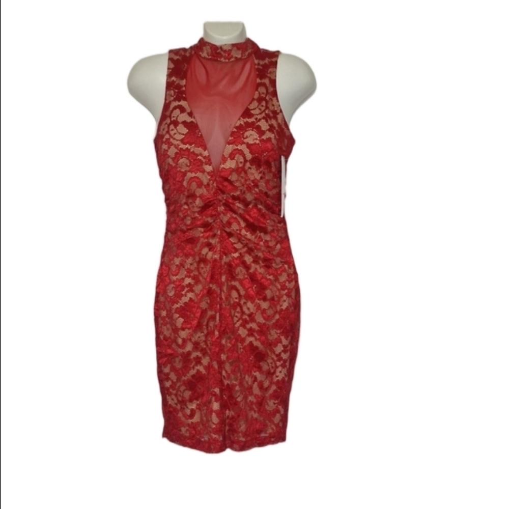 Honey and Rosie Red Mini Dress Lace Halter Sleeveless